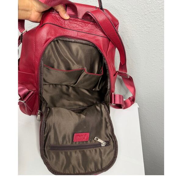 S-Zone Women’s Cowhide Leather Backpack Burgundy Red BoHo